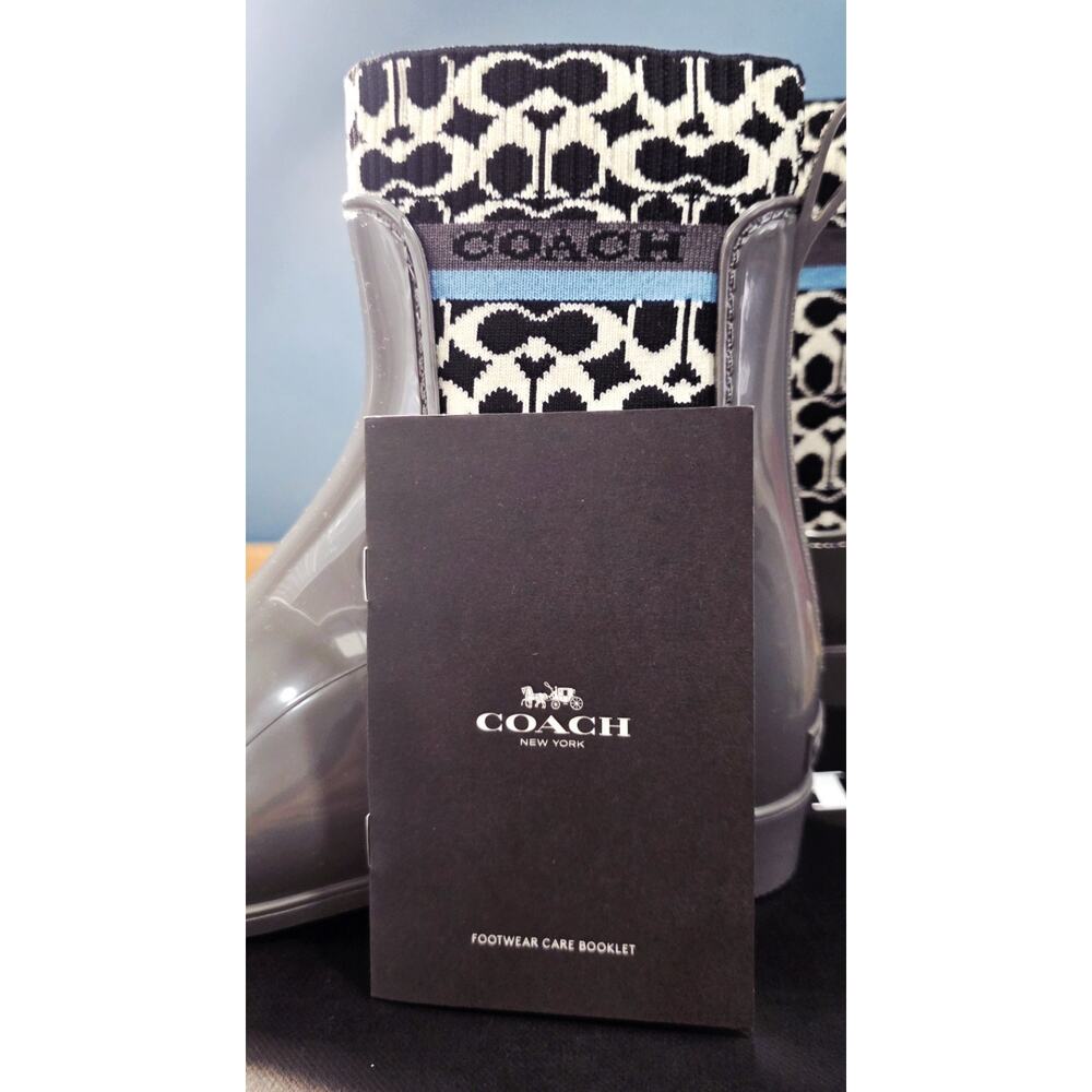 COACH Rivington Women’s 8 Rain Boots Heather Grey Signature Knit Logo Boots NEW - Picture 9 of 10